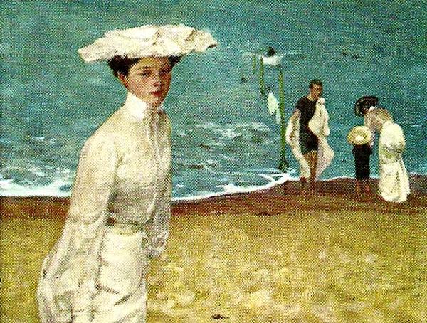 unknow artist woman in white on a beach oil painting image